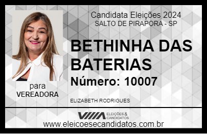 Candidato BETHINHA DAS BATERIAS 2024 - SALTO DE PIRAPORA - Eleições