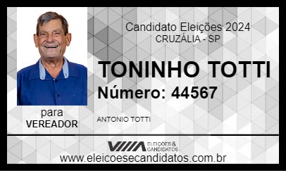 Candidato TONINHO TOTTI 2024 - CRUZÁLIA - Eleições