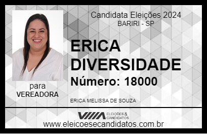 Candidato ERICA DIVERSIDADE 2024 - BARIRI - Eleições