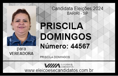 Candidato PRISCILA DOMINGOS 2024 - BARIRI - Eleições