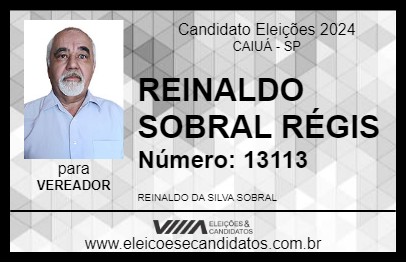 Candidato REINALDO SOBRAL RÉGIS 2024 - CAIUÁ - Eleições