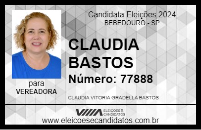 Candidato CLAUDIA BASTOS 2024 - BEBEDOURO - Eleições