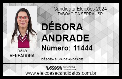 Candidato DÉBORA ANDRADE 2024 - TABOÃO DA SERRA - Eleições