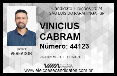 Candidato VINICIUS CABRAM 2024 - SÃO LUÍS DO PARAITINGA - Eleições