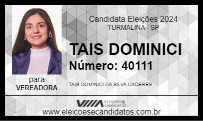 Candidato TAIS DOMINICI 2024 - TURMALINA - Eleições