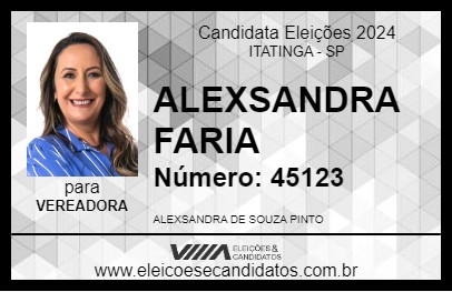 Candidato ALEXSANDRA FARIA 2024 - ITATINGA - Eleições