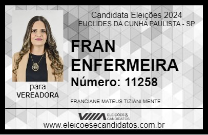 Candidato FRAN ENFERMEIRA 2024 - EUCLIDES DA CUNHA PAULISTA - Eleições