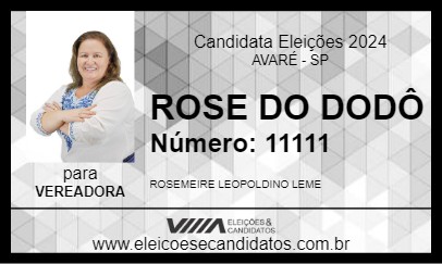 Candidato ROSE DO DODÔ 2024 - AVARÉ - Eleições