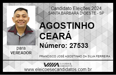 Candidato AGOSTINHO CEARÁ 2024 - SANTA BÁRBARA D\OESTE - Eleições