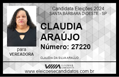 Candidato CLAUDIA ARAÚJO 2024 - SANTA BÁRBARA D\OESTE - Eleições