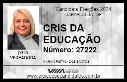 Candidato CRIS DA EDUCAÇÃO 2024 - CARAPICUÍBA - Eleições