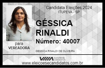 Candidato GÉSSICA RINALDI 2024 - ITUPEVA - Eleições