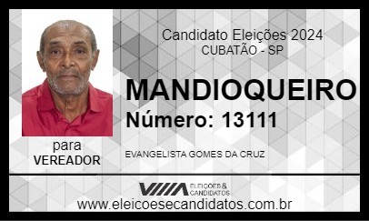 Candidato MANDIOQUEIRO 2024 - CUBATÃO - Eleições