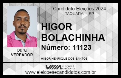 Candidato HIGOR BOLACHINHA 2024 - TAQUARAL - Eleições