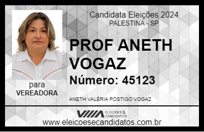 Candidato PROF ANETH VOGAZ 2024 - PALESTINA - Eleições