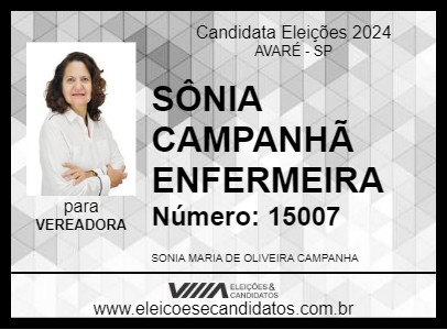 Candidato SÔNIA CAMPANHÃ ENFERMEIRA 2024 - AVARÉ - Eleições