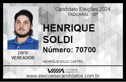 Candidato HENRIQUE SOLDI 2024 - TAQUARAL - Eleições