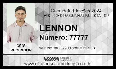 Candidato LENNON 2024 - EUCLIDES DA CUNHA PAULISTA - Eleições