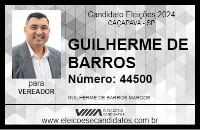 Candidato GUILHERME DE BARROS 2024 - CAÇAPAVA - Eleições