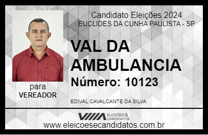 Candidato VAL DA AMBULANCIA 2024 - EUCLIDES DA CUNHA PAULISTA - Eleições