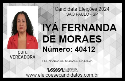 Candidato IYÁ FERNANDA DE MORAES 2024 - SÃO PAULO - Eleições