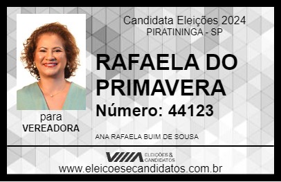 Candidato RAFAELA DO PRIMAVERA 2024 - PIRATININGA - Eleições