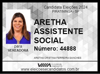 Candidato ARETHA ASSISTENTE SOCIAL 2024 - PIRATININGA - Eleições