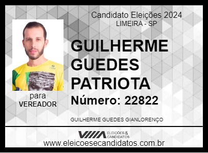 Candidato GUILHERME GUEDES PATRIOTA 2024 - LIMEIRA - Eleições