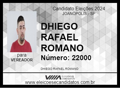 Candidato DHIEGO RAFAEL ROMANO 2024 - JOANÓPOLIS - Eleições