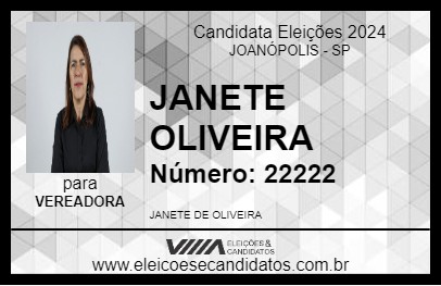 Candidato JANETE OLIVEIRA 2024 - JOANÓPOLIS - Eleições