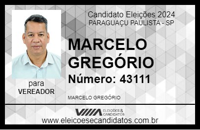 Candidato MARCELO GREGÓRIO 2024 - PARAGUAÇU PAULISTA - Eleições