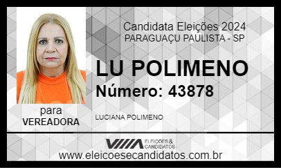 Candidato LU POLIMENO 2024 - PARAGUAÇU PAULISTA - Eleições