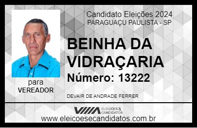 Candidato BEINHA DA VIDRAÇARIA 2024 - PARAGUAÇU PAULISTA - Eleições