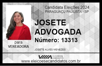 Candidato JOSETE ADVOGADA 2024 - PARAGUAÇU PAULISTA - Eleições