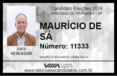 Candidato MAURÍCIO DE SÁ 2024 - SANTANA DE PARNAÍBA - Eleições