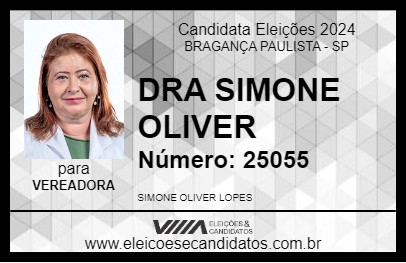 Candidato DRA SIMONE OLIVER 2024 - BRAGANÇA PAULISTA - Eleições