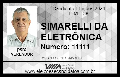 Candidato SIMARELLI DA ELETRÔNICA 2024 - LEME - Eleições