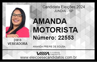 Candidato AMANDA MOTORISTA 2024 - JUNDIAÍ - Eleições