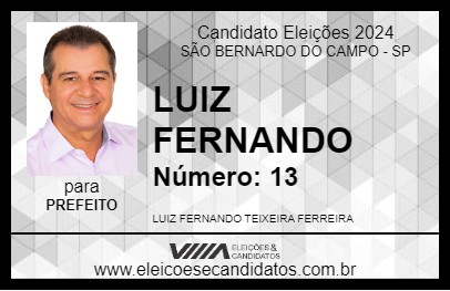 Candidato LUIZ FERNANDO 2024 - SÃO BERNARDO DO CAMPO - Eleições