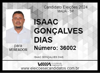 Candidato ISAAC GONÇALVES DIAS 2024 - MAUÁ - Eleições