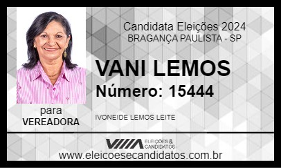 Candidato VANI LEMOS 2024 - BRAGANÇA PAULISTA - Eleições