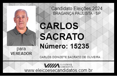 Candidato CARLOS SACRATO 2024 - BRAGANÇA PAULISTA - Eleições