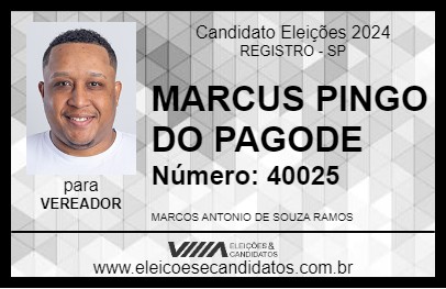 Candidato MARCUS PINGO DO PAGODE 2024 - REGISTRO - Eleições