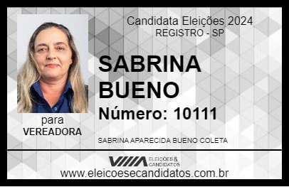 Candidato SABRINA BUENO 2024 - REGISTRO - Eleições