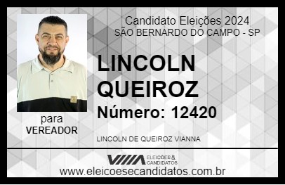 Candidato LINCOLN QUEIROZ 2024 - SÃO BERNARDO DO CAMPO - Eleições