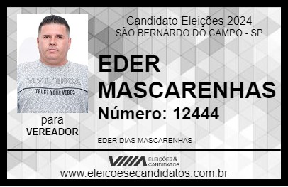 Candidato EDER MASCARENHAS     2024 - SÃO BERNARDO DO CAMPO - Eleições