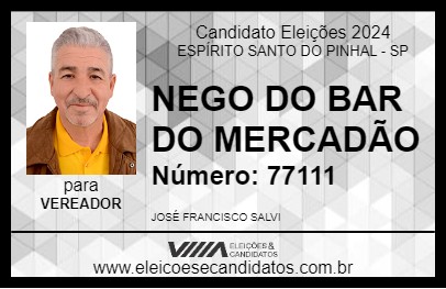 Candidato NEGO DO BAR DO MERCADÃO 2024 - ESPÍRITO SANTO DO PINHAL - Eleições