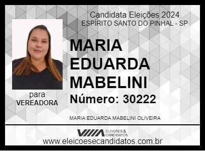 Candidato MARIA EDUARDA MABELINI 2024 - ESPÍRITO SANTO DO PINHAL - Eleições