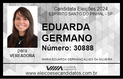 Candidato EDUARDA GERMANO 2024 - ESPÍRITO SANTO DO PINHAL - Eleições