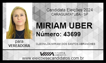 Candidato MIRIAM UBER 2024 - CARAGUATATUBA - Eleições